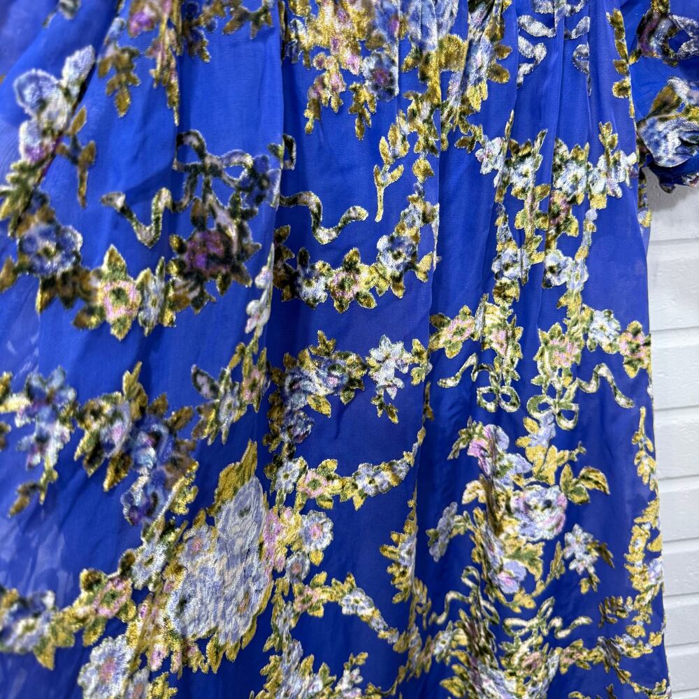 Free People Beautiful Blooms Mini Dress Sz Med Royal Blue Velvet Burnout Floral - Picture 10 of 16